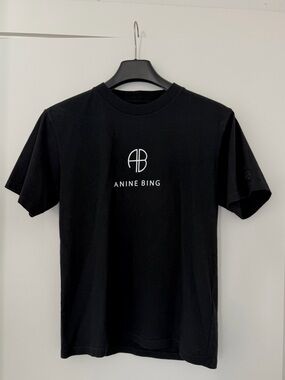 Anine Bing Classic Black Tee Shirt White logo - XS
